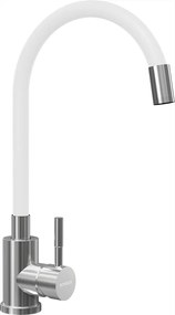 Baterie bucatarie Schock Flora inox periat cu pipa flexibila, cartus ceramic, alb