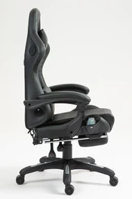 RESIGILAT- Scaun gaming, Masaj in 7 puncte, Boxe Bluetooth, funcție șezlong, 90-155 grade, suport picioare, PU, Negru/cusatura verde