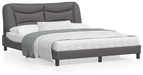 3213944 vidaXL Cadru de pat cu lumini LED, gri, 160x200 cm, piele ecologică