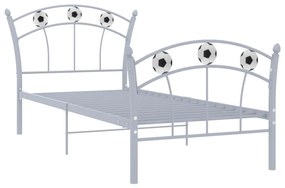 324746 vidaXL Cadru de pat, cu model de fotbal, gri, 90 x 200 cm, metal