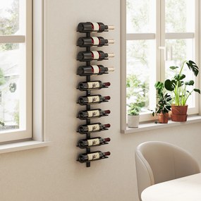 HOMCOM Suport pentru Sticle de Vin cu Montare pe Perete, 27x10x116 cm, Negru | Aosom Romania