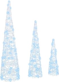 vidaXL Brad de Crăciun cu 90 LED 3 pcs Alb rece 20 x 20 x 80 cm Acril