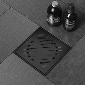 Set rigola pentru dus Inter Ceramic New Generation cu capac cu fante diagonale 10x10 cm finisaj negru lucios