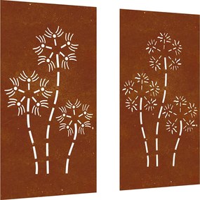 vidaXL Decor perete grădină 2 buc. 105x55 cm design flori oțel Corten
