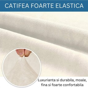 Set huse elastice din catifea pentru canapea 3 locuri + 2 fotolii, cu brate, crem, HCCJS-03