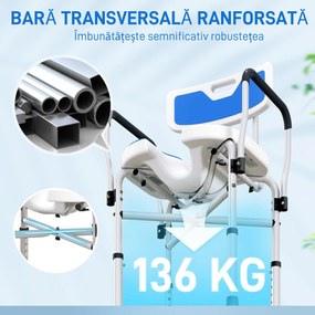 HOMCOM Scaun de Duș cu Spătar, Brațe, Șezut Canelatat, Bare de Ranforsare și Înălțime Reglabilă, 53x41,5x78,5-91,5 cm, Albastru | Aosom Romania
