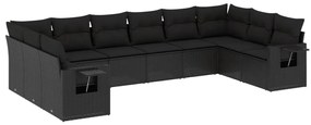 3253002 vidaXL Set canapele de grădină cu perne, 10 piese, negru, poliratan