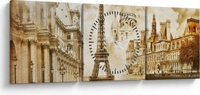 Tablou - Monumente din Paris (cu ceas) (90x30 cm)