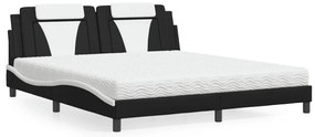 vidaXL Pat cu saltea, alb și negru, 180x200 cm, piele ecologică