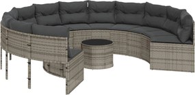 vidaXL Canapea de grădină cu masă/perne, rotundă, gri, poliratan