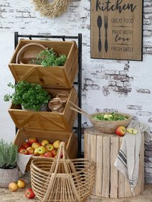 Etajeră metalică cu 3 lăzi din lemn de brad, finisaj natural, 50×34×104 cm, „Marché"
