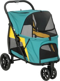 PawHut Cărucior pentru câini pliabil Cărucior pentru câini până la 20 kg cu pernă, ferestre din plasă, buzunar spate, 92 x 63 x 95 cm Verde închis | Aosom Romania
