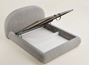 Pat matrimonial grej tapițat cu spațiu de depozitare cu somieră 160x200 cm Maumere – Maison de Rêve