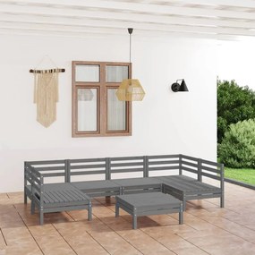 3083401 vidaXL Set mobilier de grădină, 7 piese, gri, lemn masiv de pin