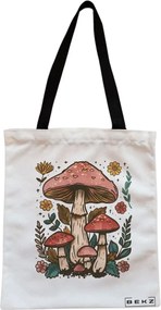 Sacosa de Panza pentru Cumparaturi, Geanta Tote, Colorful Mushrooms 2, Cu fermoar, 38x34.5 cm, Alba, BEKZ®