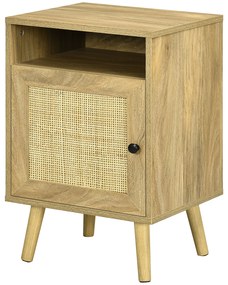 HOMCOM Noptieră cu Ușă de Ratan Masă Auxiliară pentru Dormitor Sufragerie Pat 39x35x60 cm Lemn Natural | Aosom Romania