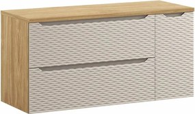 Set dulap baza suspendat 120 cm cu blat si dulap lateral Comad Ocean bej si stejar uleiat