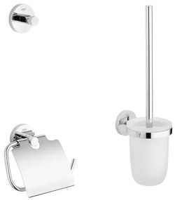 Set accesorii baie Grohe Essentials City 3 in 1, perie WC cu suport, suport hartie igienica, cuier prosop, fixare ascunsa, crom-40407001