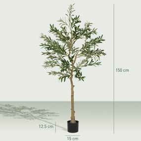 HOMCOM Plantă Artificială Măslin 150 cm cu 720 Frunze, 32 Măsline și Ghiveci | Aosom Romania