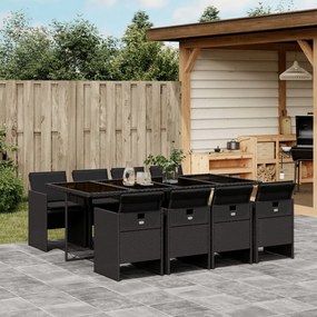 3277686 vidaXL Set mobilier de grădină cu perne, 9 piese, negru, poliratan