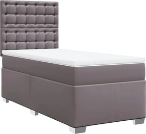 vidaXL Pat box spring cu saltea, gri, 90x190 cm, piele ecologică