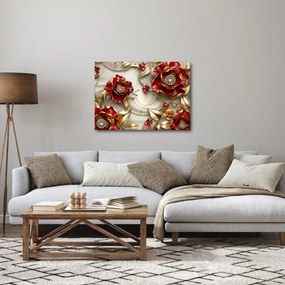 Tablou - Flori 3D Roșu-Auriu (70x50 cm)