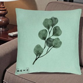 Perna Decorativa Ramura Eucalipt Acuarela, 40x40 cm, Verde Menta, Husa Detasabila, Perna Inclusa, BEKZ®