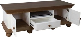 Comodă TV lemn masiv nuc Margaret Alb/, 135 × 45 × 56 cm