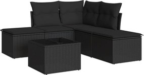 vidaXL Set mobilier de grădină cu perne, 6 piese, negru, poliratan