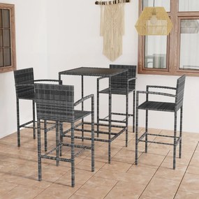 3064841 vidaXL Set mobilier bar de grădină, 5 piese, gri, poliratan