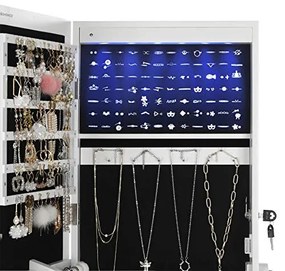 Dulap bijurerii cu oglinda, Songmics, Alb, 150.5x41x36 cm