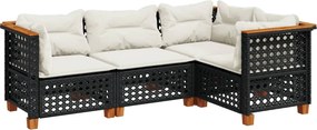 vidaXL Set mobilier de grădină cu perne, 4 piese, negru, poliratan