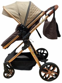 Carucior 3 in 1 transformabil in mod sport cu landou si geanta, 0-36 luni, Crem - CPC-12-crem