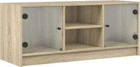 vidaXL Comodă TV cu uși din sticlă, stejar sonoma, 102x37x42 cm