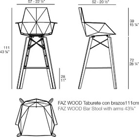 Set 4 scaune de bar cu brate de interior design modern premium FAZ CHAIR lemn 54302