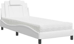 vidaXL Pat, Viana, cu saltea, alb, 90x190 cm, piele ecologică