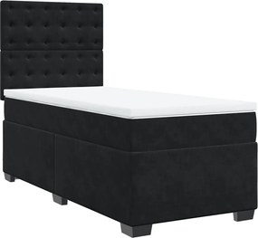 vidaXL Pat box spring cu saltea, negru, 90x190 cm, catifea