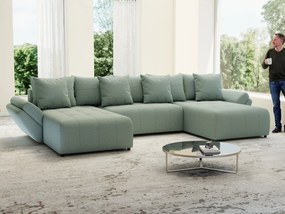 Colțar extensibil dumonde cu ladă de depozitare si sezut confortabil din spuma high-density, Berlin U Enjoy Mint 380x180 cm