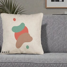 Perna Decorativa Abstract Forme Fluide Coral, 40x40 cm, Bej Canapea, Husa Detasabila, Perna Inclusa, BEKZ®