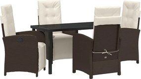 vidaXL Set de masă pentru grădină cu pernă 5 pcs Maro poliratan