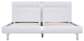 Cadru de pat cu LED, alb, 160 x 200 cm, piele artificiala Alb, 160 x 200 cm