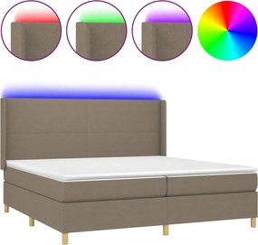 vidaXL Pat cu arcuri, saltea și LED, gri taupe, 200x200 cm, textil