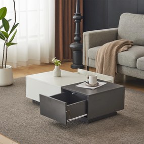 Măsuță de cafea modernă dreptunghiulară cu 2 sertare, 100×50×30 cm, Alb+gri