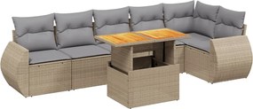 vidaXL Set canapele de grădină, 7 piese, cu perne, bej, poliratan
