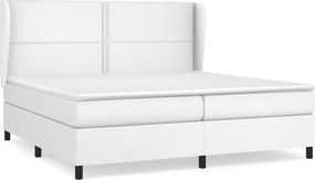 vidaXL Pat box spring cu saltea, alb, 200x200 cm, piele ecologică