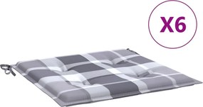 vidaXL Perne de scaun, carouri gri, 6 buc., 50x50x4 cm, textil Oxford