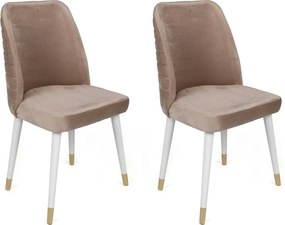 Set 2 scaune HUGO-404 V2, bej/alb, stofa catifelata/lemn, 50x49x90 cm