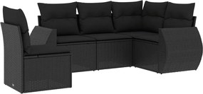 vidaXL Set mobilier de grădină cu perne, 5 piese, negru, poliratan