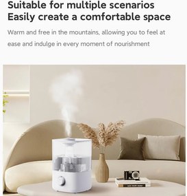 Umidificator de aer Xaomi Lydsto F100, Pana la 20 m², 200 l/h, 2,5 l, 3 trepte, Oprire automata, Alb