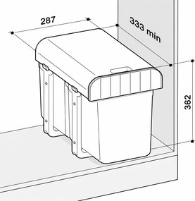 Cos gunoi incorporabil Ecomax Aladin 40, cu extragere totala, colectare selectiva, 2 x 8 l Polipropilena cu fibra de sticla, H:362 mm; L:287 mm; A:333